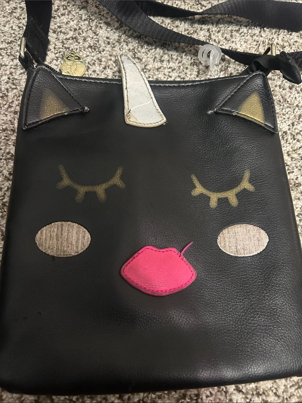 Luv Betsey by Betsey Johnson Black Unicorn Crossbody Bag with Pink Accent